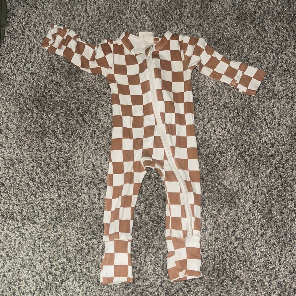 0-3 month checkered footie one piece